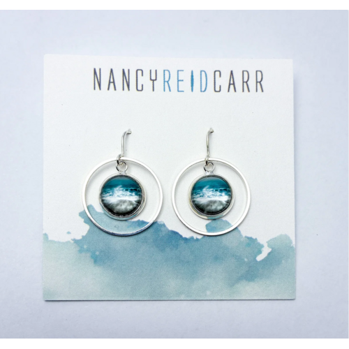  Nancy Reid Carr Coastal Orbit Drop Earrings Sterling Silver Aqua Sea 