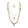 Rain Jewelry Collection Gold Green Gem Glass Layer Necklace Set