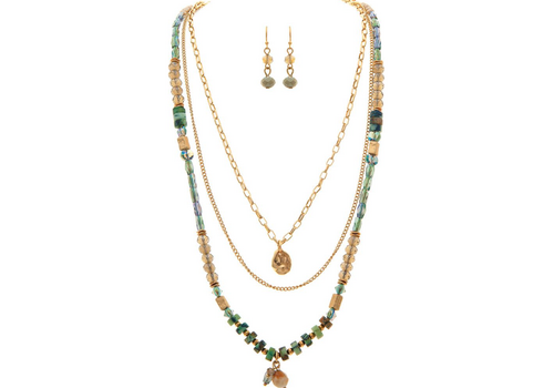  Rain Jewelry Collection Gold Green Gem Glass Layer Necklace Set 