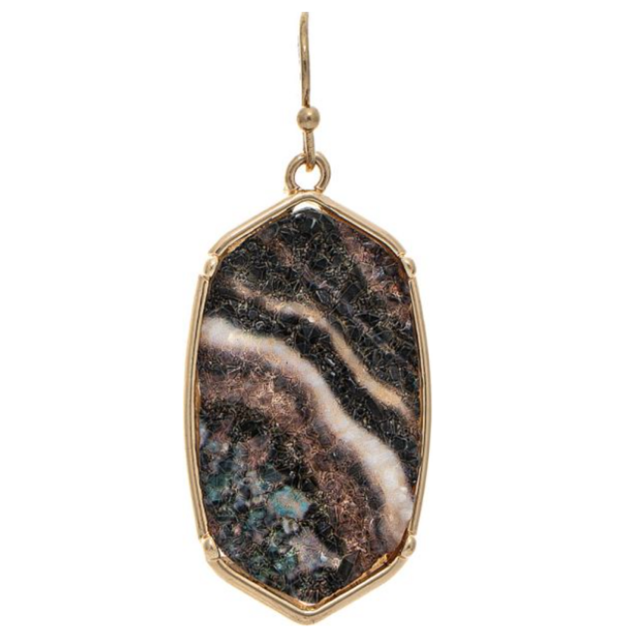 Gold Brown Black Crystalized Druzy Earrings