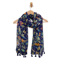 Multi Hummingbird and Butterfly Tassel Scarf