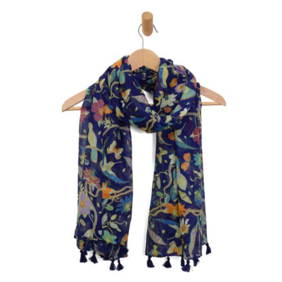 Multi Hummingbird and Butterfly Tassel Scarf