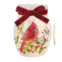 Cardinals on Greens Pre-Lit Small Jar