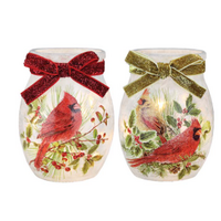 Cardinals on Greens Pre-Lit Small Jar