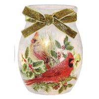 Cardinals on Greens Pre-Lit Small Jar