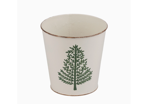  Silver Tree Home & Holiday 4" Metal Pot with  Green Tree Print 