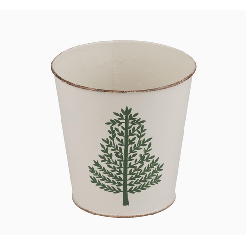  Silver Tree Home & Holiday 4" Metal Pot with  Green Tree Print 