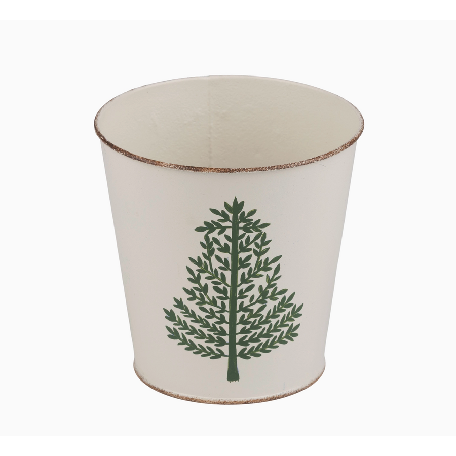 4" Metal Pot with  Green Tree Print