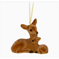 Flocked Doe and Fawn Ornament