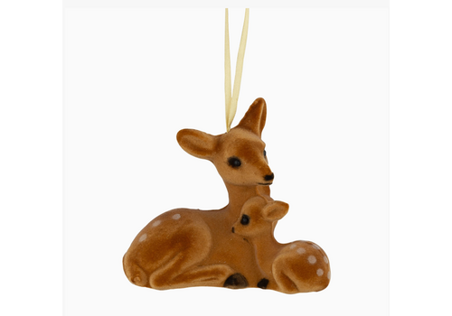  Silver Tree Home & Holiday Flocked Doe and Fawn Ornament 