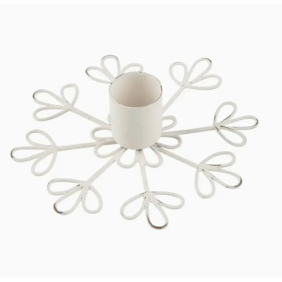White Metal Snowflake Taper Holder
