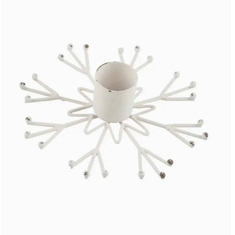 White Metal Snowflake Taper Holder