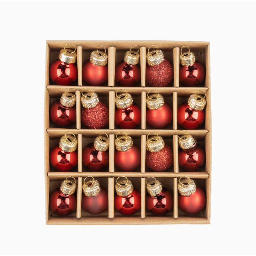 Set of 20 Red Mini Glass Ornaments