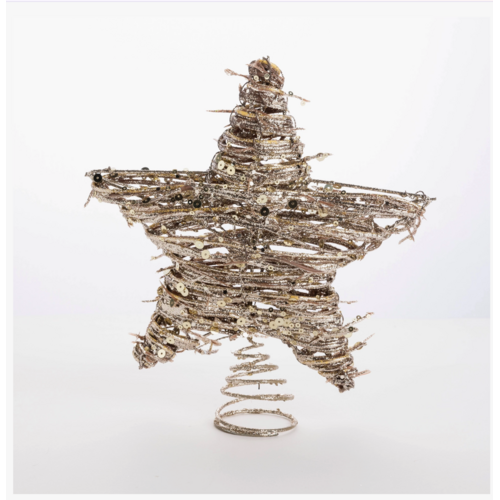  Silver Tree Home & Holiday Star Tree Topper Rattan & Wire Frame 