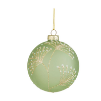 Green Glass Ball Ornament with Floral Print