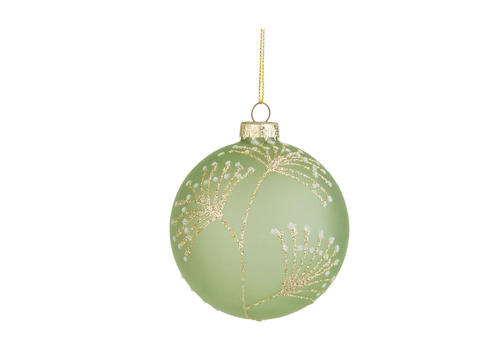  Silver Tree Home & Holiday Green Glass Ball Ornament with Floral Print 