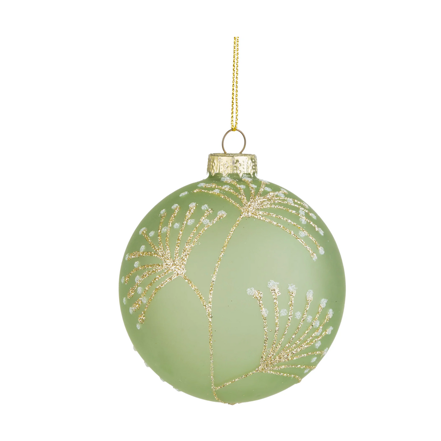 Green Glass Ball Ornament with Floral Print