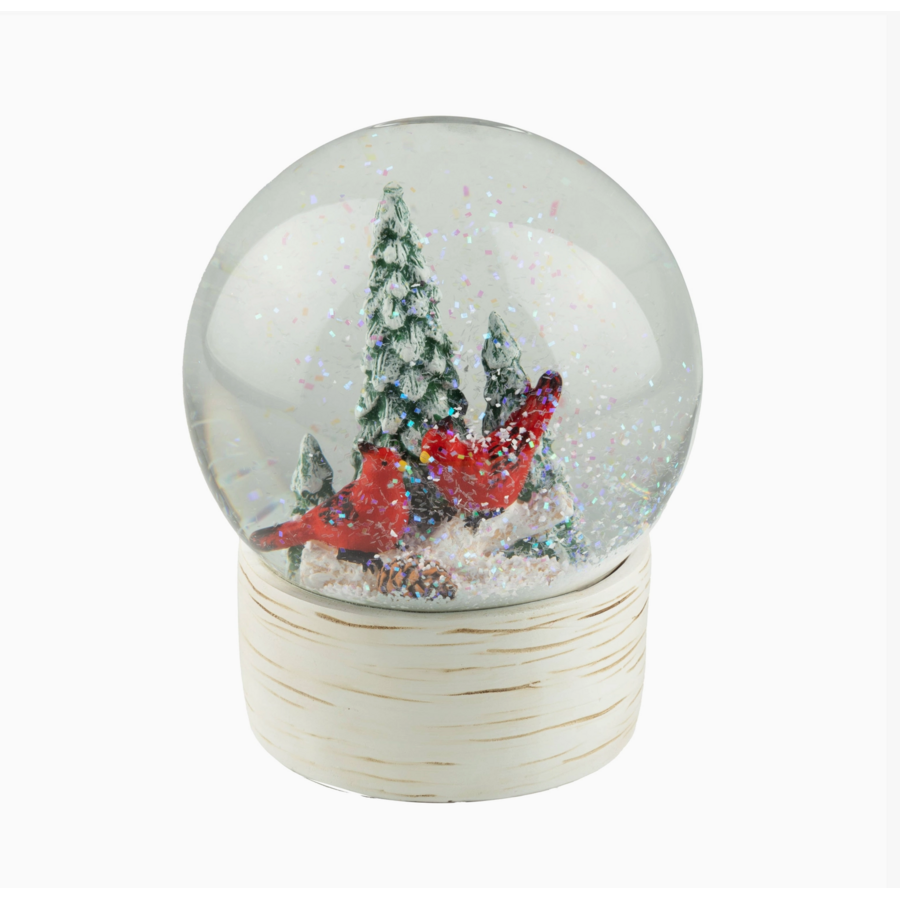 Snow Globe Cardinals with Tree Scene