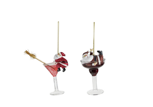  Creative Co-Op Glass Cocktail Ornament with Tipsy Santa 