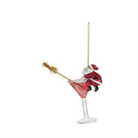 Glass Cocktail Ornament with Tipsy Santa