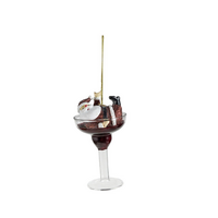 Glass Cocktail Ornament with Tipsy Santa