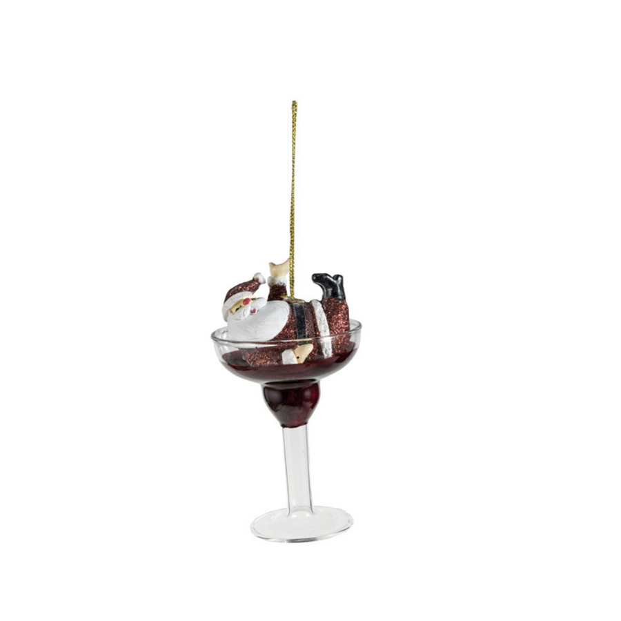 Glass Cocktail Ornament with Tipsy Santa