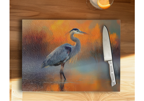  Fernville Creations Blue Heron Tempered Glass Cutting Board & Serving Tray 
