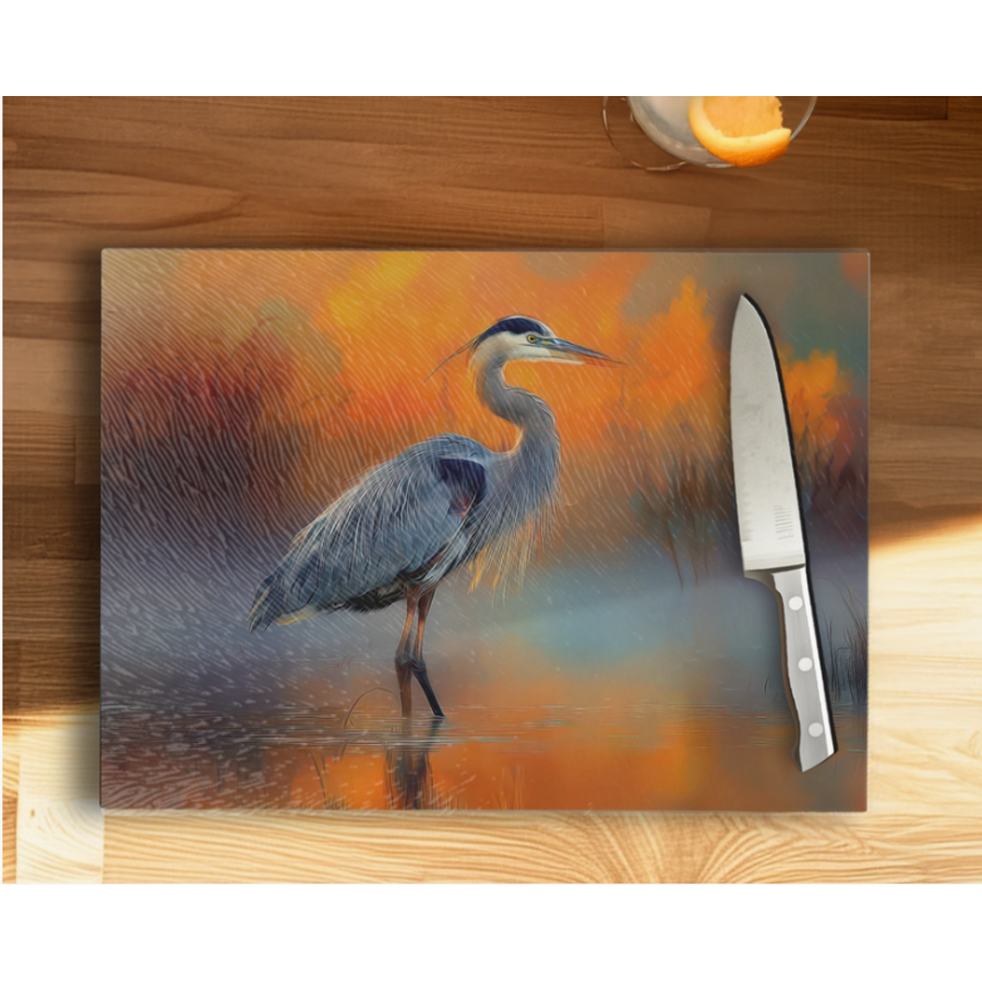 Blue Heron Tempered Glass Cutting Board & Serving Tray