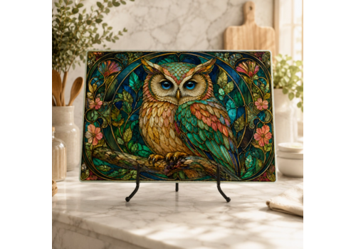  Fernville Creations Owl Woodland Tempered Glass Cutting Board & Serving Tray 