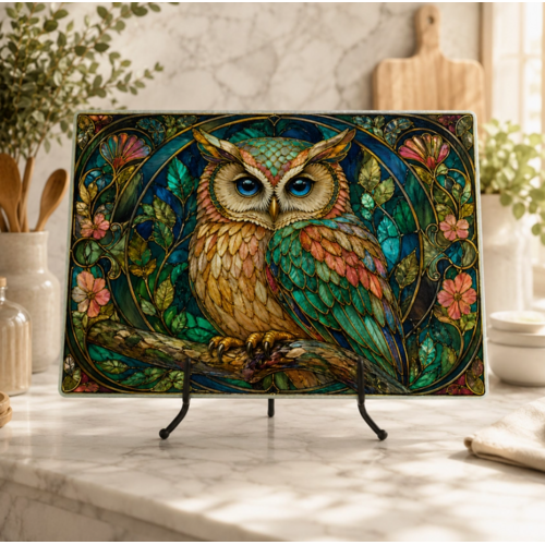  Fernville Creations Owl Woodland Tempered Glass Cutting Board & Serving Tray 