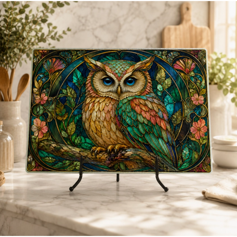 Owl Woodland Tempered Glass Cutting Board & Serving Tray