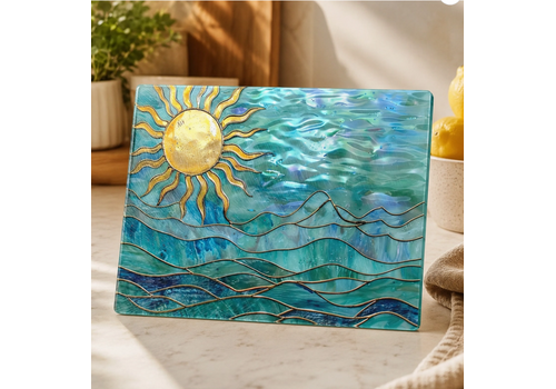  Fernville Creations Tempered Glass Cutting Board: Ocean Sun Charcuterie Tray 