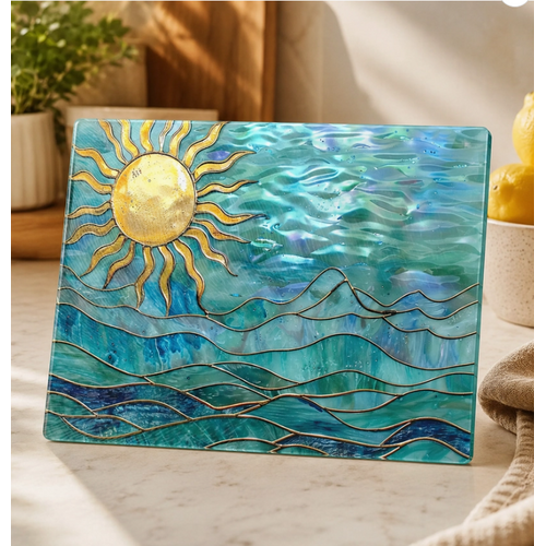  Fernville Creations Tempered Glass Cutting Board: Ocean Sun Charcuterie Tray 