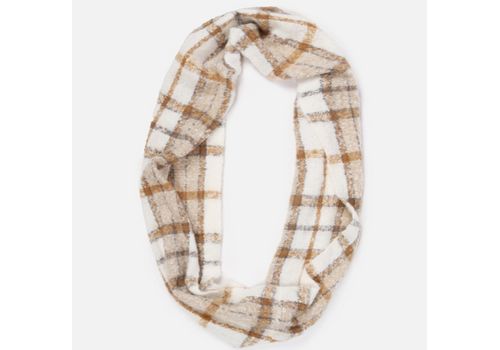  David and Young Boucle Plaid Woven Scarf Ivory 