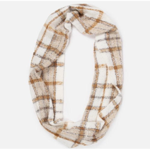  David and Young Boucle Plaid Woven Scarf Ivory 