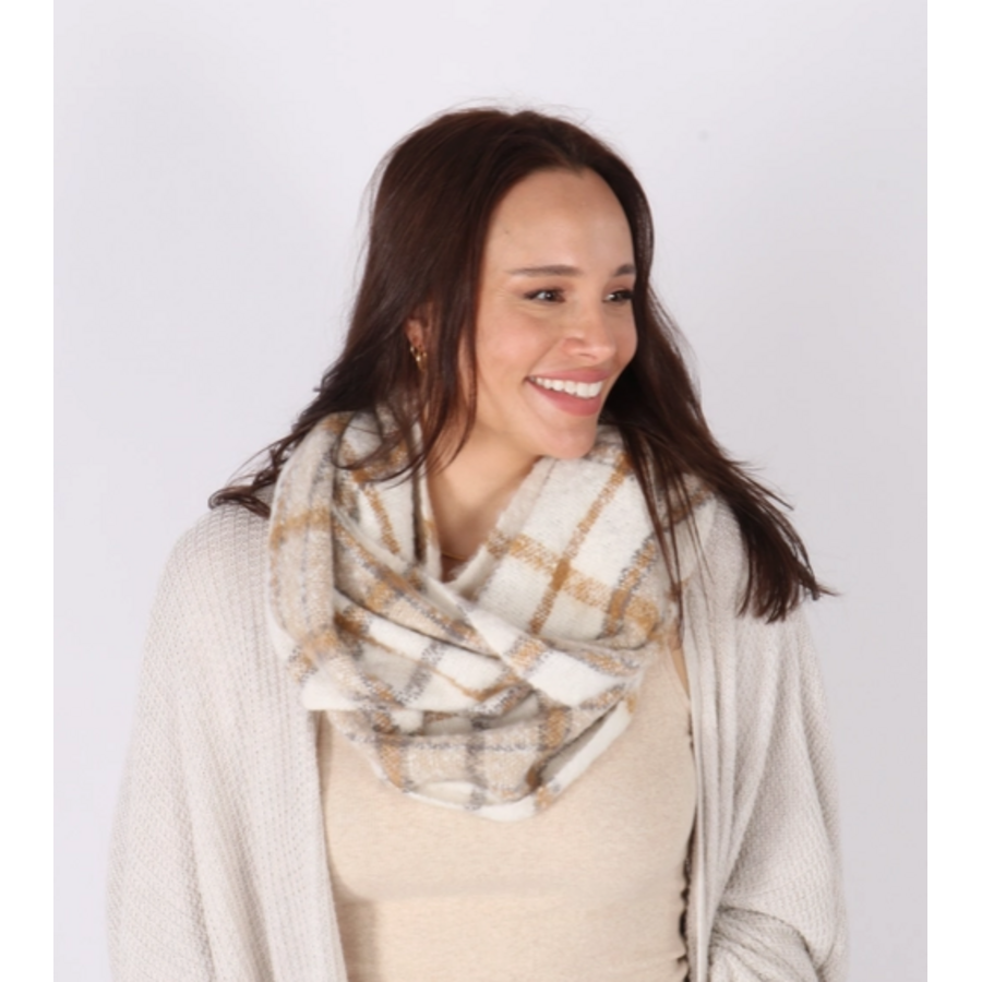 Boucle Plaid Woven Scarf Ivory