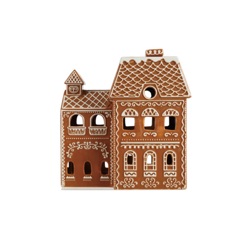  Creative Co-Op 9"H Ceramic Gingerbread House Brown & White 