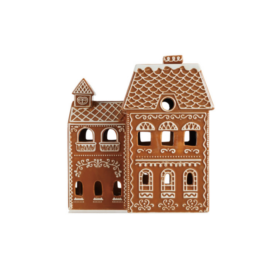 9"H Ceramic Gingerbread House Brown & White