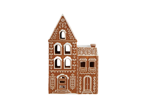  Creative Co-Op 12"H Ceramic Gingerbread House Brown & White 