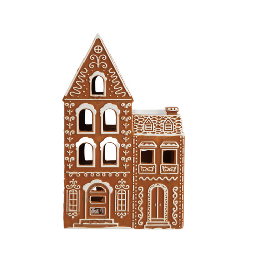  Creative Co-Op 12"H Ceramic Gingerbread House Brown & White 