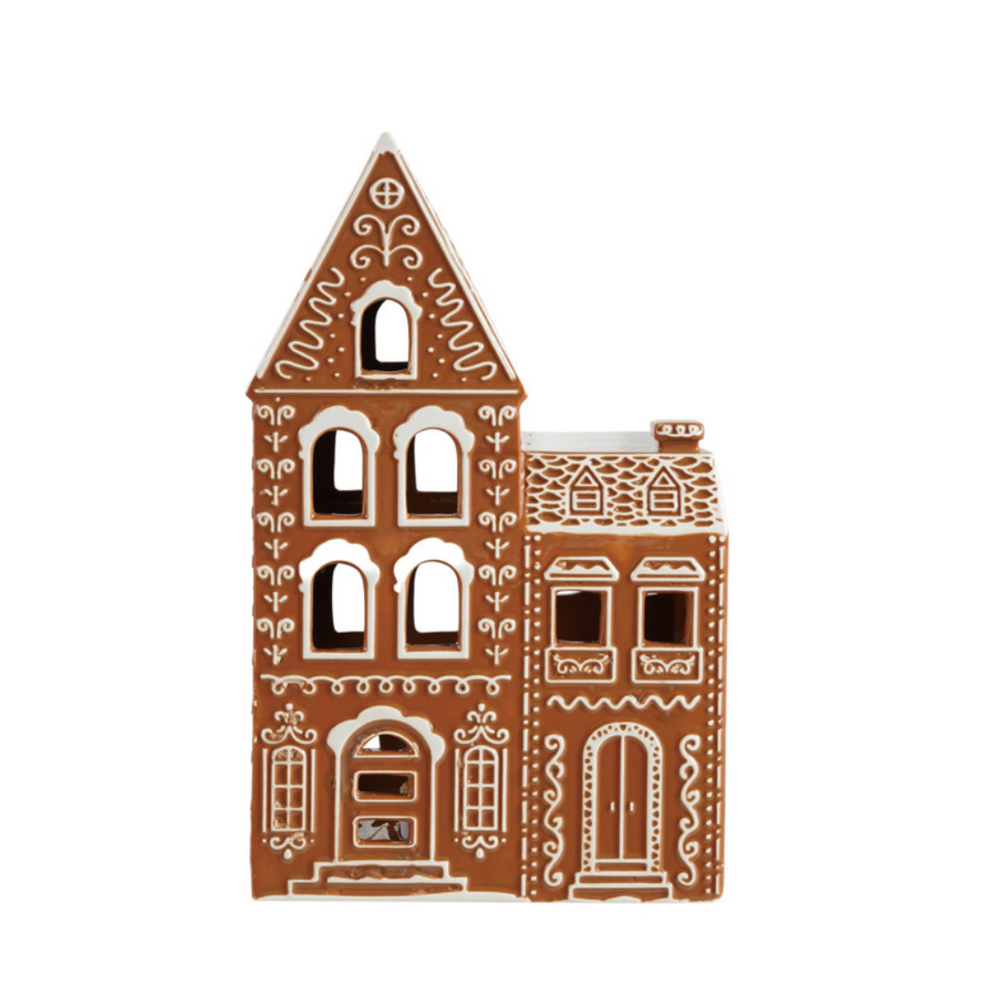 12"H Ceramic Gingerbread House Brown & White
