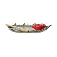 Stoneware Leaf Plate Bird Dish & Bamboo Spoon Boxed Set
