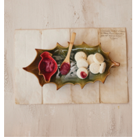 Stoneware Leaf Plate Bird Dish & Bamboo Spoon Boxed Set