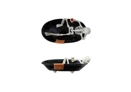  Creative Co-Op Ceramic Skeleton in Tub Shaped Bowl 