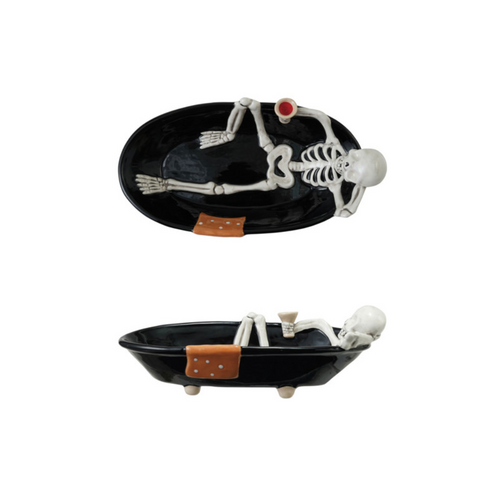  Creative Co-Op Ceramic Skeleton in Tub Shaped Bowl 