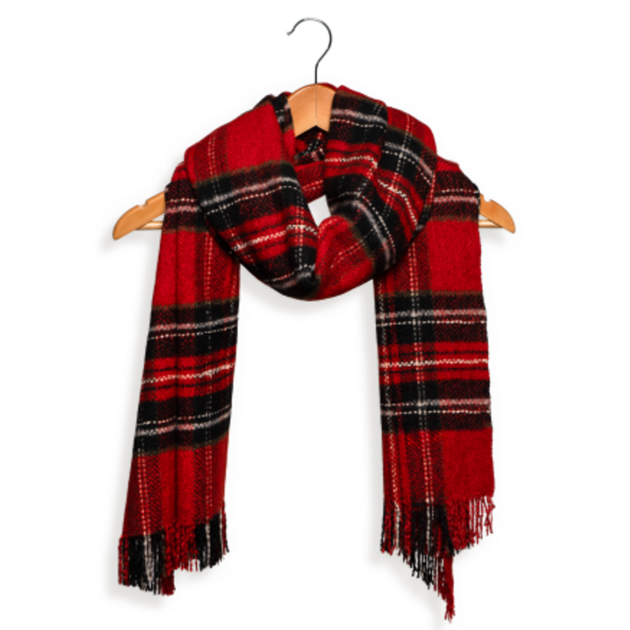 Snuggly Plaid Fringe Scarf