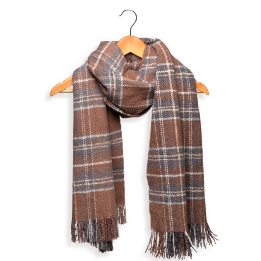 Snuggly Plaid Fringe Scarf