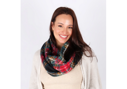  David and Young Boucle Plaid Woven Scarf Black 