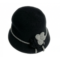 Boiled Wool Hat with 2 Tone Flower & Contrast Tie