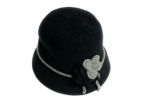  Shihreen Boiled Wool Hat with 2 Tone Flower & Contrast Tie 